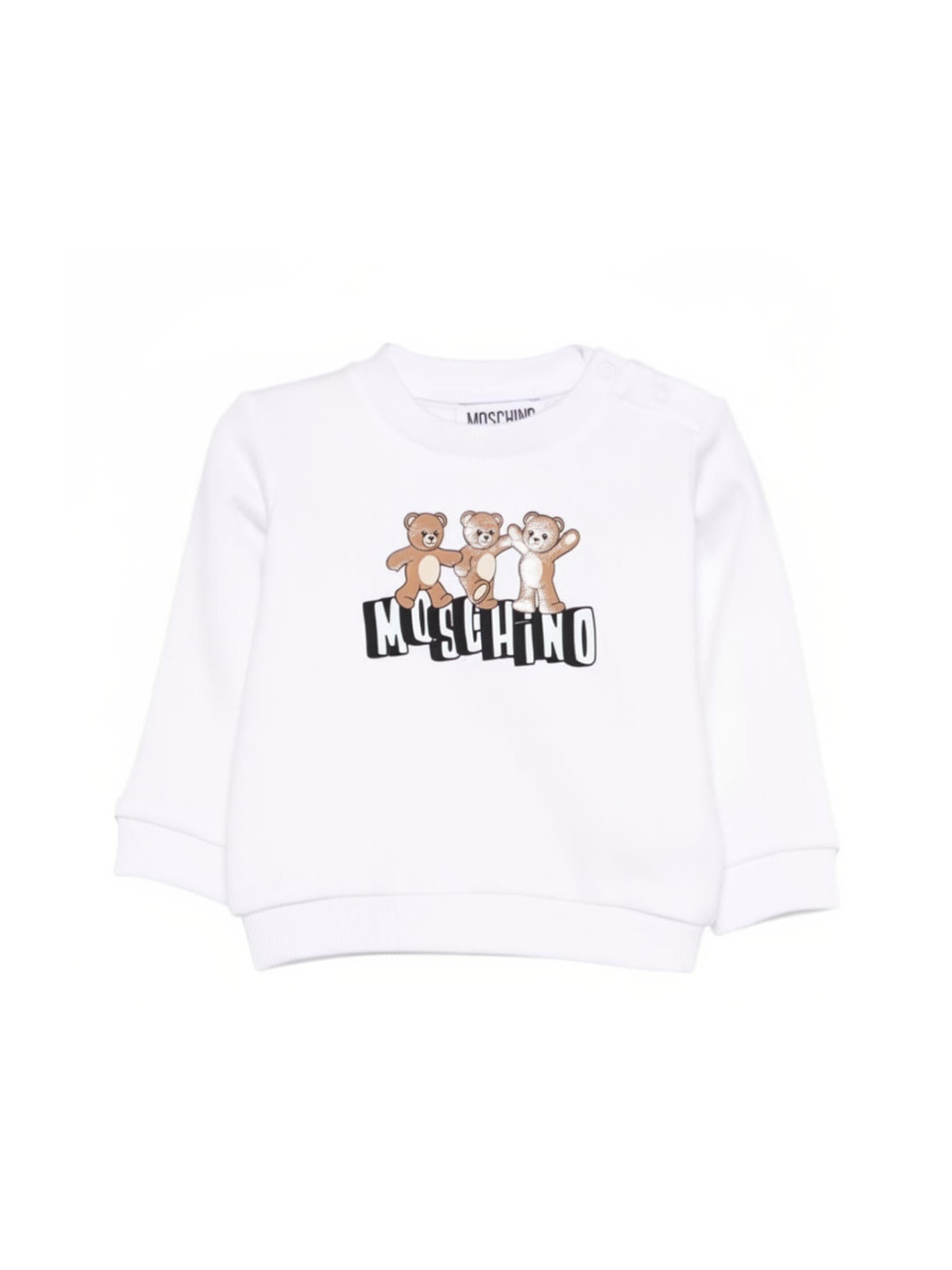 Felpa per neonati Moschino Kids bianca con stampa Teddy Bear sul davanti MTF060LCA89 10101 MOSCHINO KIDS 
