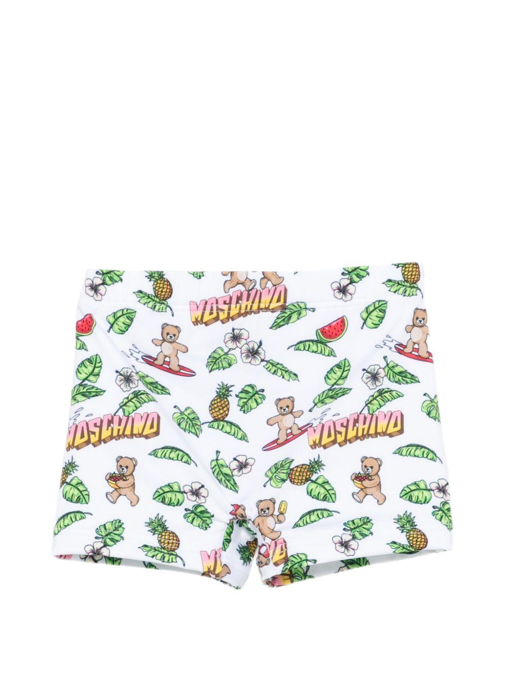 Costume per neonato Moschino Kids bianco con stampa grafica all-over M5L006LKA11 83657 MOSCHINO KIDS 