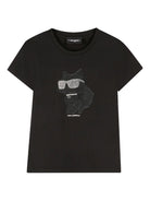 T-shirt per bambina Karl Lagerfeld Kids nero con stampa grafica con strass Z30945 09B KARL LAGERFELD KIDS 