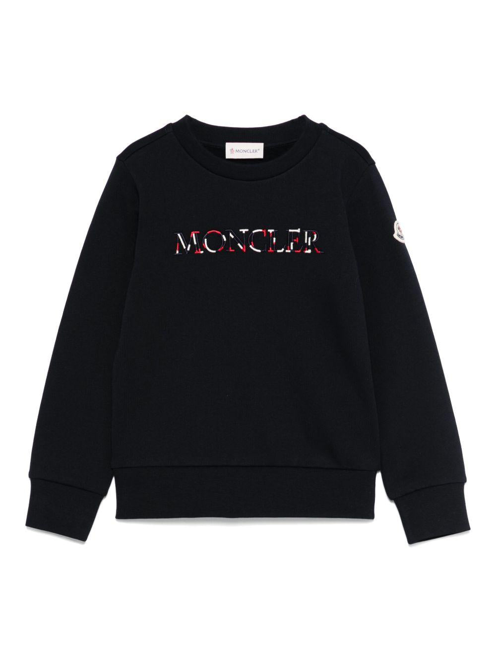 Felpa per bambino Moncler Enfant nera con logo ricamato e scollo rotondo K29548G00002899PS 778 MONCLER ENFANT 