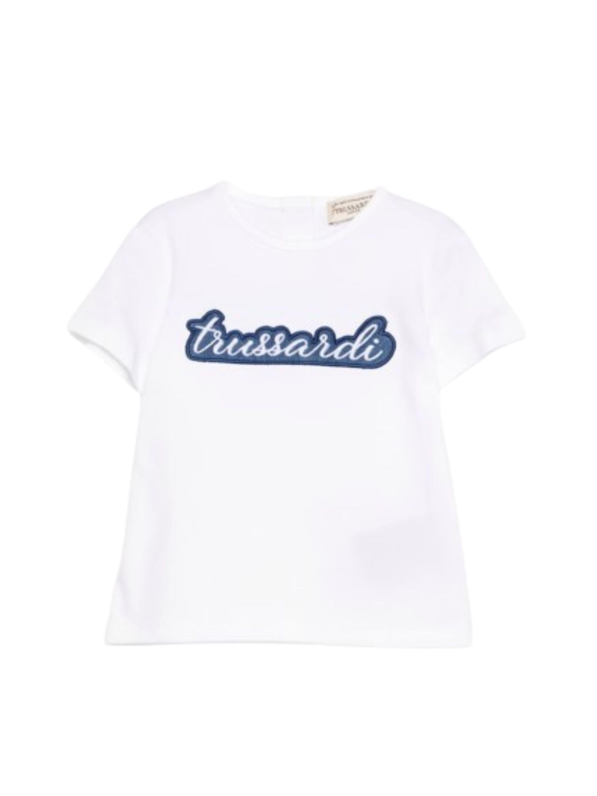 T-shirt per neonato Trussardi Junior bianca con logo blu sul davanti TIP26124TS WHITE TRUSSARDI JUNIOR 