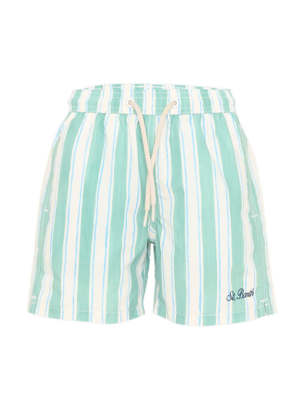Costume da bagno per bambino MC2 Saint Barth Kids bianco e verde con motivo a righe SYR0002 04047L MC2 ST. BARTH KIDS 