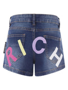 Pantaloncini per bambina John Richmond Junior in denim con stampa logo RGP25014SH DENIM BLUE MEDIUM JOHN RICHMOND KIDS 