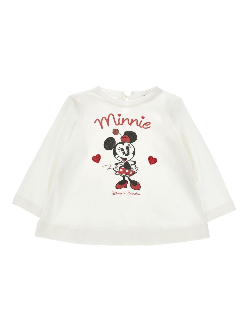 T-shirt per neonata Monnalisa bianca con stampa Minnie Mouse sul davanti 39F616 6005 0001 MONNALISA 