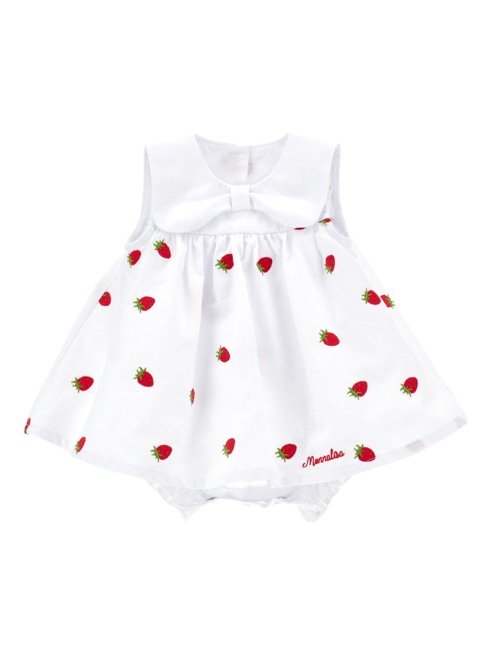 Abito per neonata Monnalisa bianco con caratteristico motivo Strawberry 35G209 7083 9944 MONNALISA KIDS 