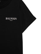 T-shirt con stampa logo per bambina Balmain Kids nero con orlo dritto BW8A31 Z0116 930BC BALMAIN KIDS 