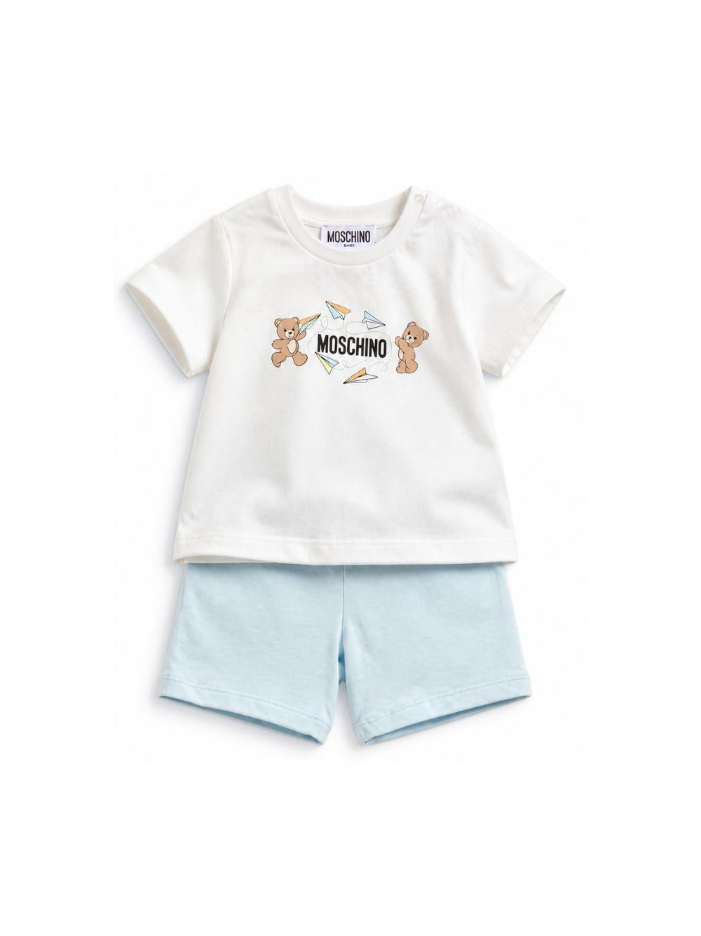 Set t-shirt e shorts per neonato Moschino Kids multicolor con stampa orsetti sul davanti M5G00MLAA01 84325 MOSCHINO KIDS 