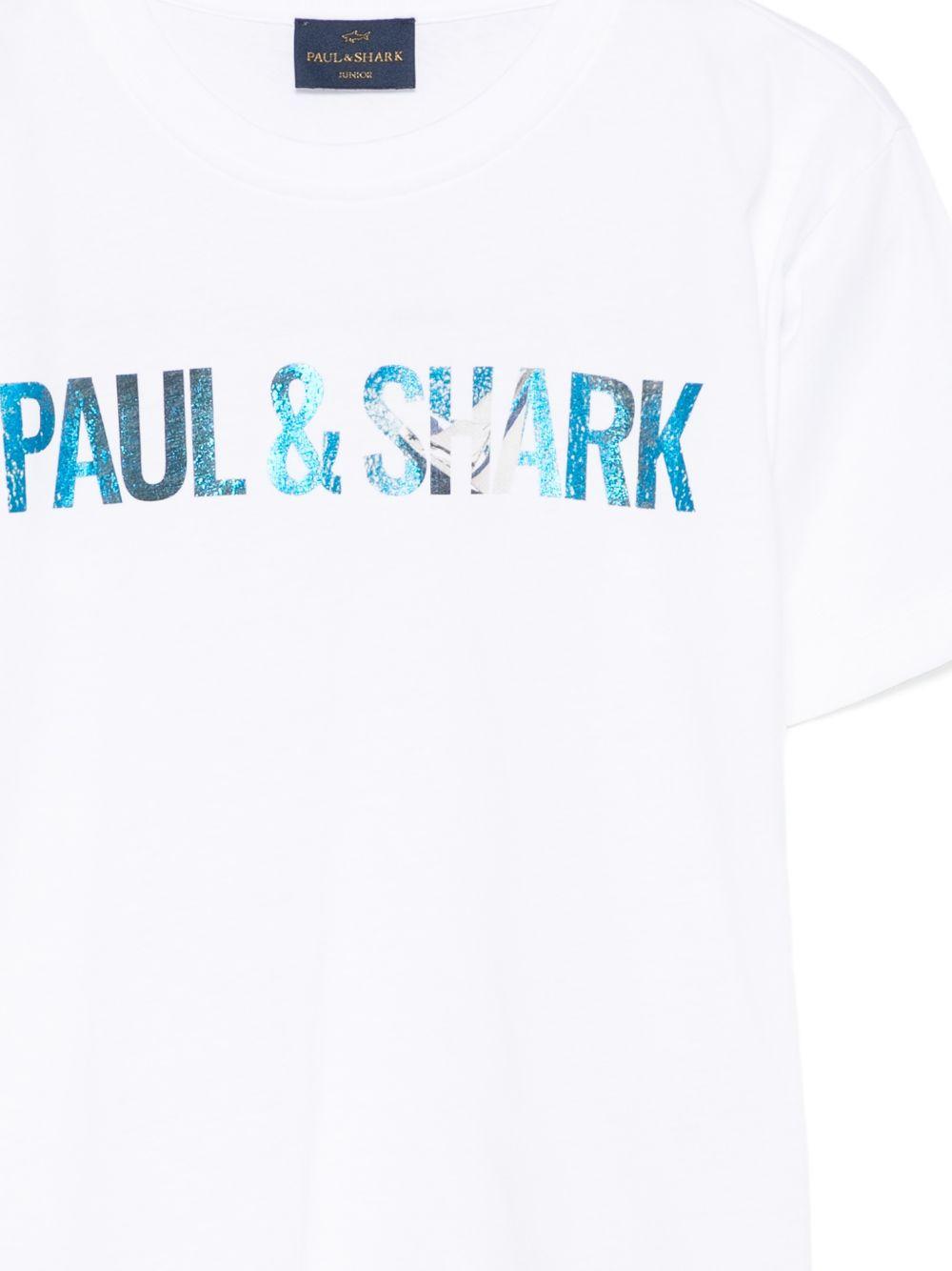 T-shirt per bambino Paul & Shark Junior bianca con logo sul davanti WPM00GLAA53 10101 PAUL & SHARK KIDS 