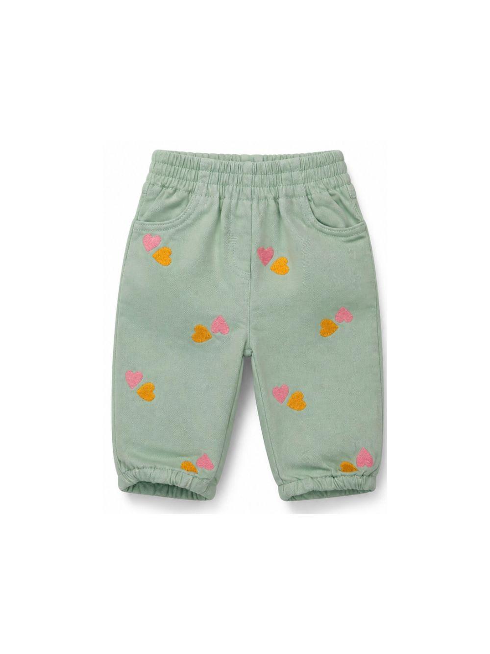 Pantaloni per neonato Stella McCartney Kids verde con ricamo a cuore all-over TY6020 Z3454 754EM STELLA McCARTNEY KIDS 