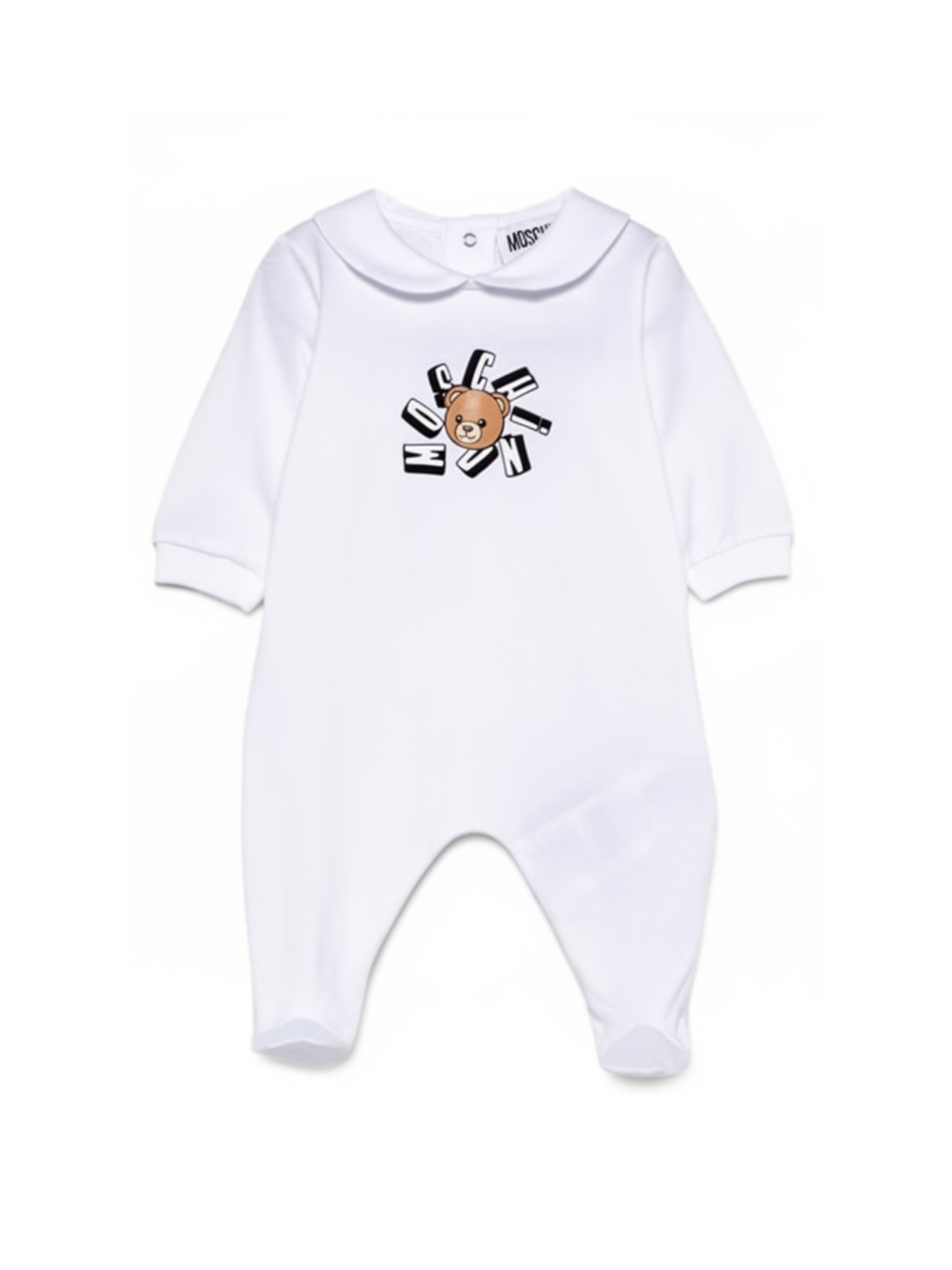 Pigiama per neonati Moschino Kids bianco con stampa grafica Teddy Bear MUT04QLAA02 10101 MOSCHINO KIDS 