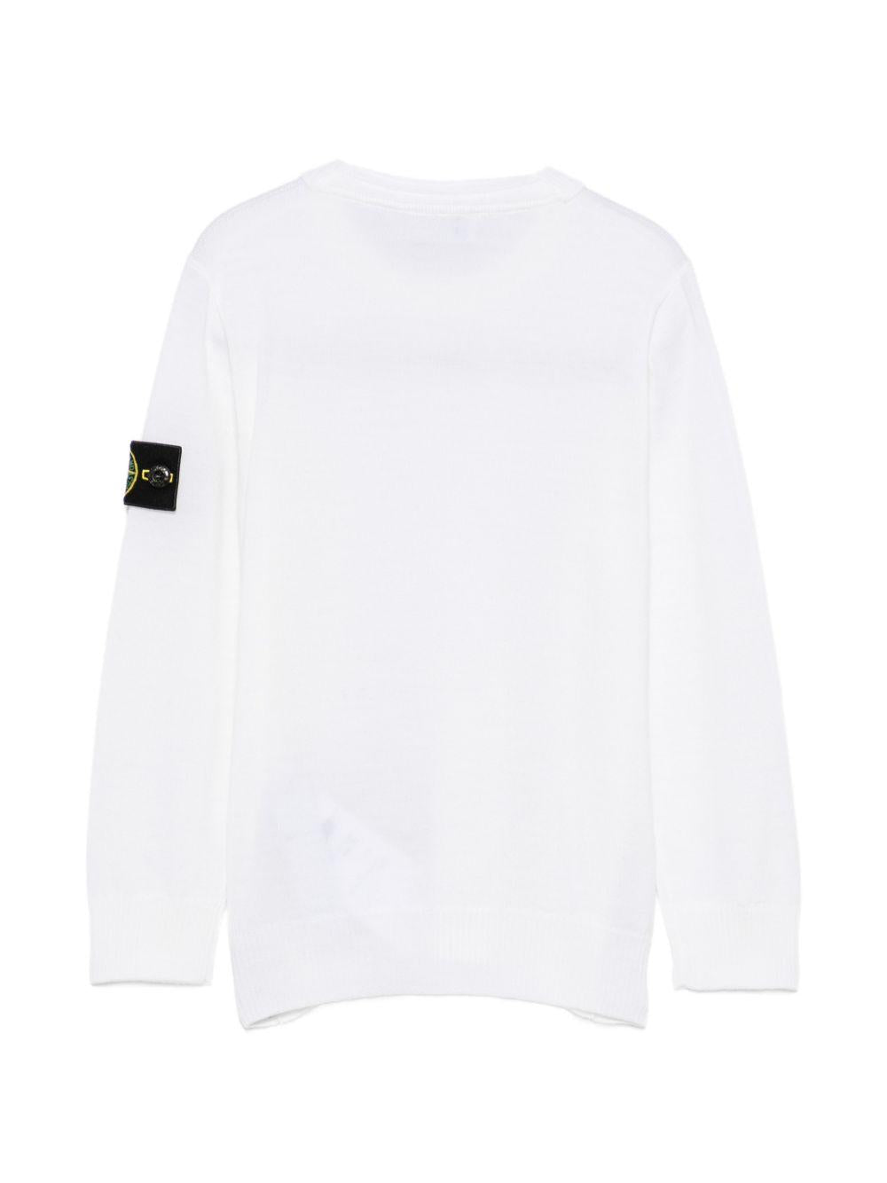 Maglione per bambino Stone Island Kids bianco con applicazione logo sulla manica L2S165100009S0C04 V0001 STONE ISLAND KIDS 