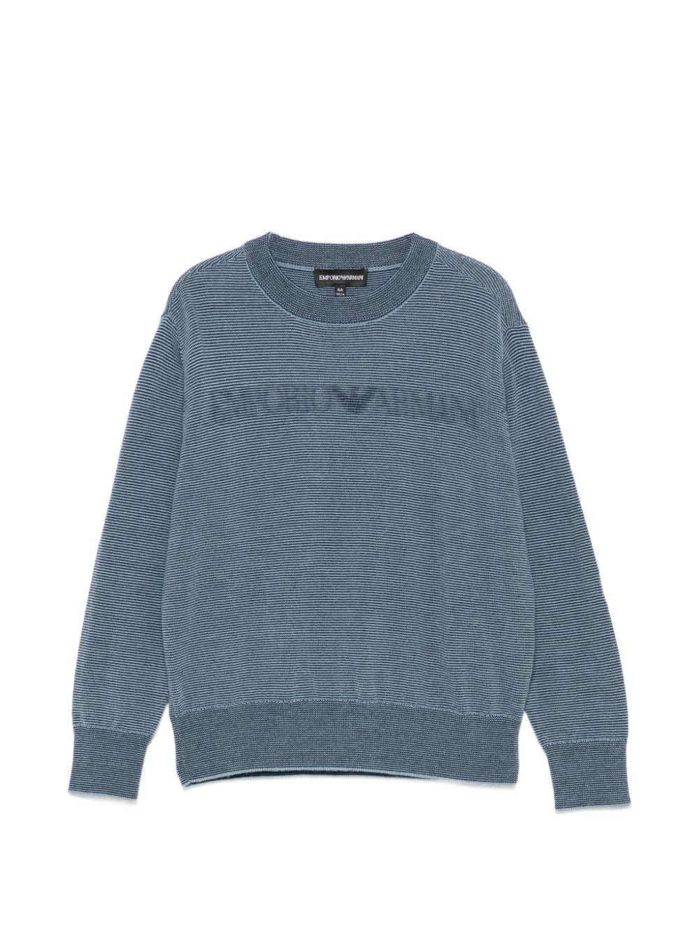 Maglione per bambino Emporio Armani Kids blu con motivo a righe orizzontali EB001581 AF27312 MB004 EMPORIO ARMANI KIDS 
