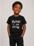 T-shirt per bambino Balmain Kids nera con scritta sul davanti BZ8H01 Z3672 930BC BALMAIN KIDS 