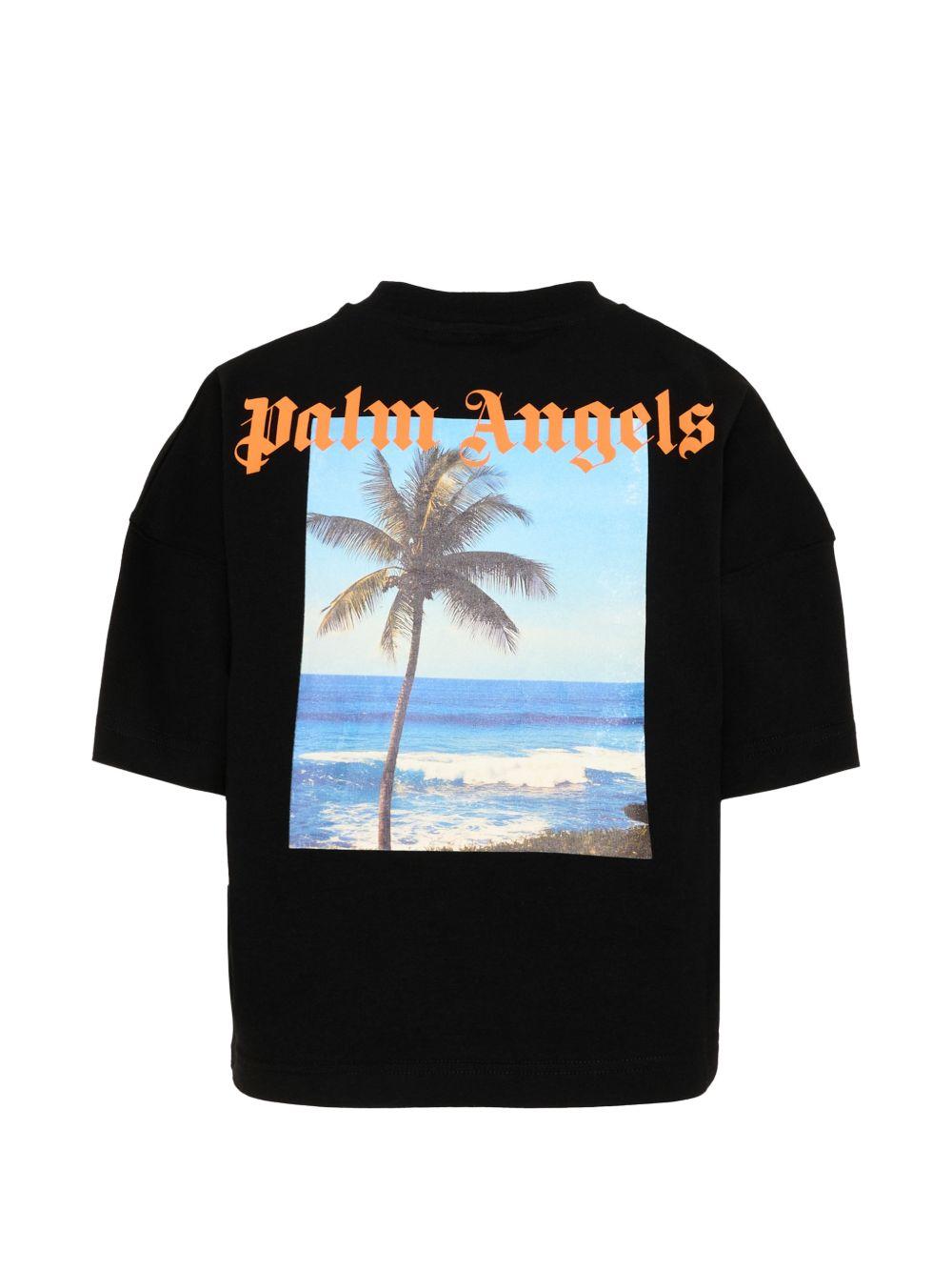 T-shirt per bambino Palm Angels Kids nera con stampa grafica sul retro PBAA002S26JER002 110 PALM ANGELS KIDS 