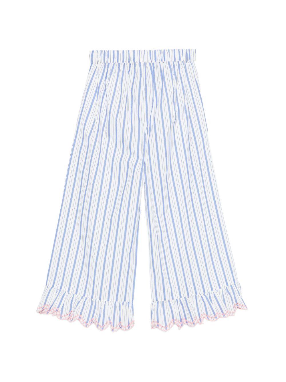 Pantaloni Loukini per bambina Louise Misha bianchi con design a righe azzurre GRI-S26-P0146 BLUE LOUISE MISHA KIDS 
