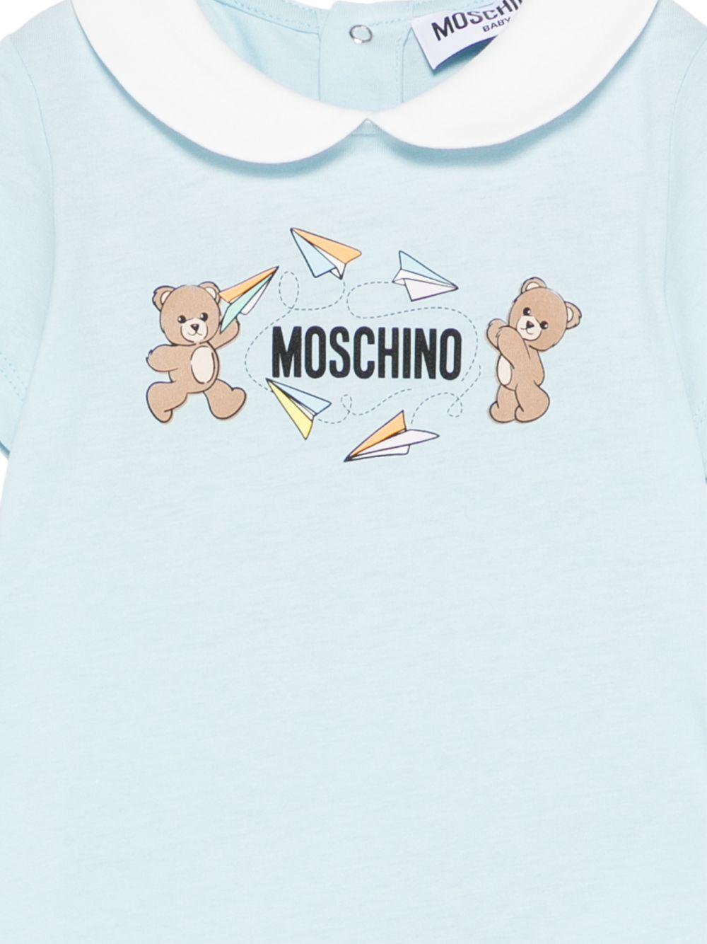 Tutina per neonato Moschino Kids azzurra con stampa Teddy Bear MUT04OLAA01 40304 MOSCHINO KIDS 