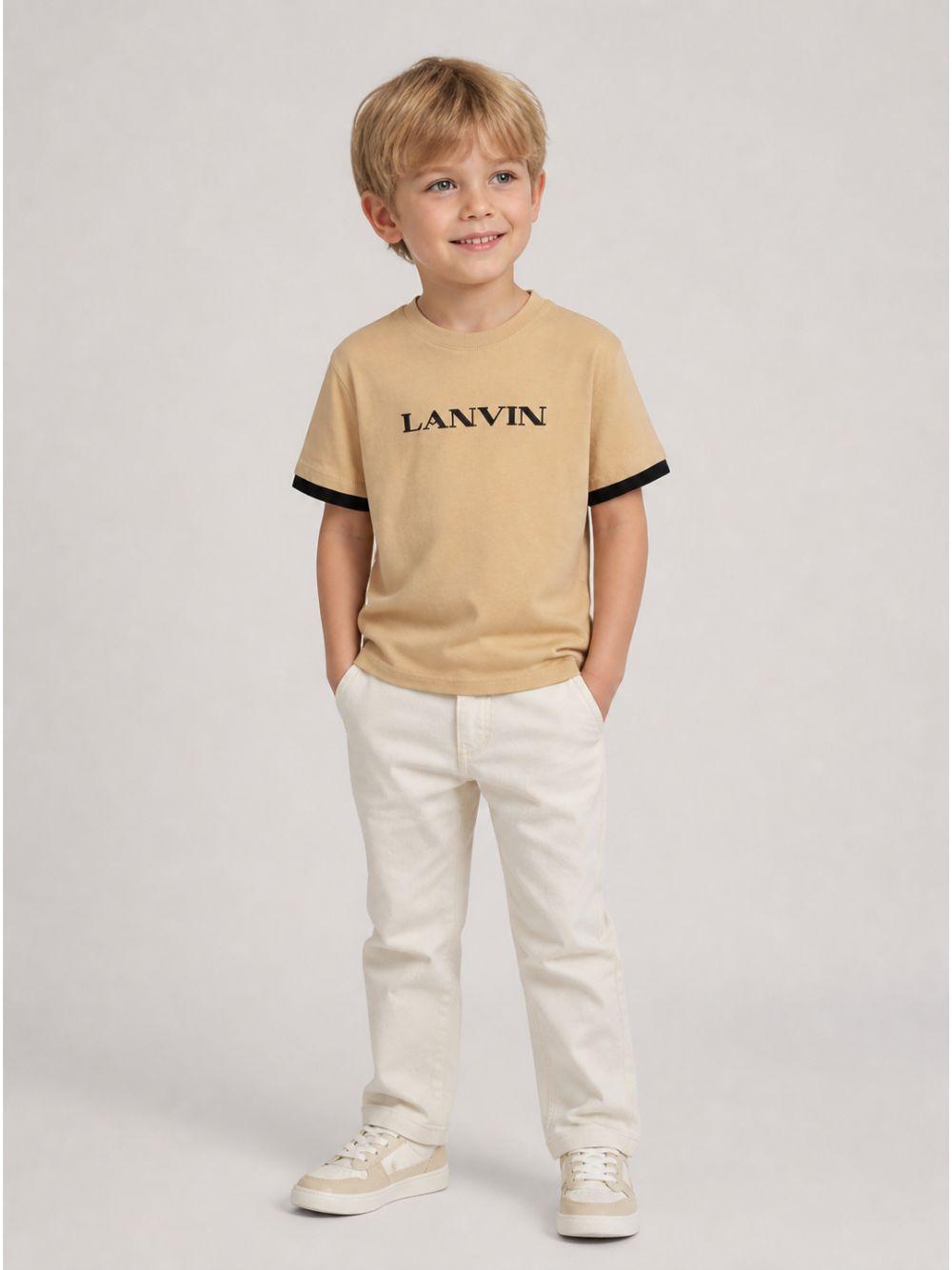 T-shirt per bambino Lanvin Enfant beige con bordi a contrasto N30430 276 LANVIN KIDS 