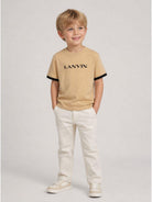 T-shirt per bambino Lanvin Enfant beige con bordi a contrasto N30430 276 LANVIN KIDS 
