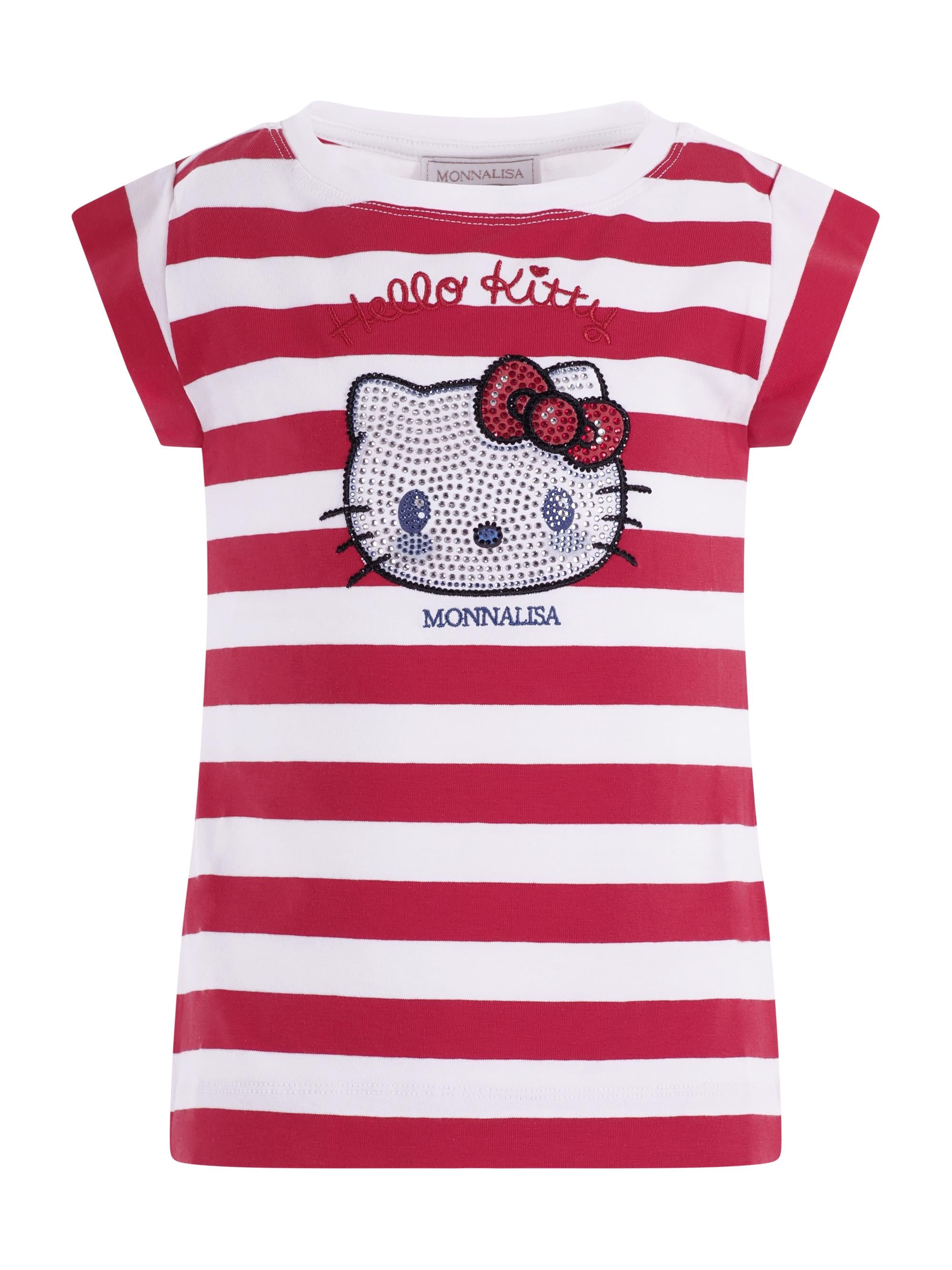 T- shirt per bambina Monnalisa rossa a righe con stampa grafica sul davanti 19G617 7042 9944 MONNALISA KIDS 
