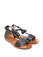 Sandali per bambina Bonpoint neri con applicazione fiori S06GSOL00007 070 BONPOINT KIDS 