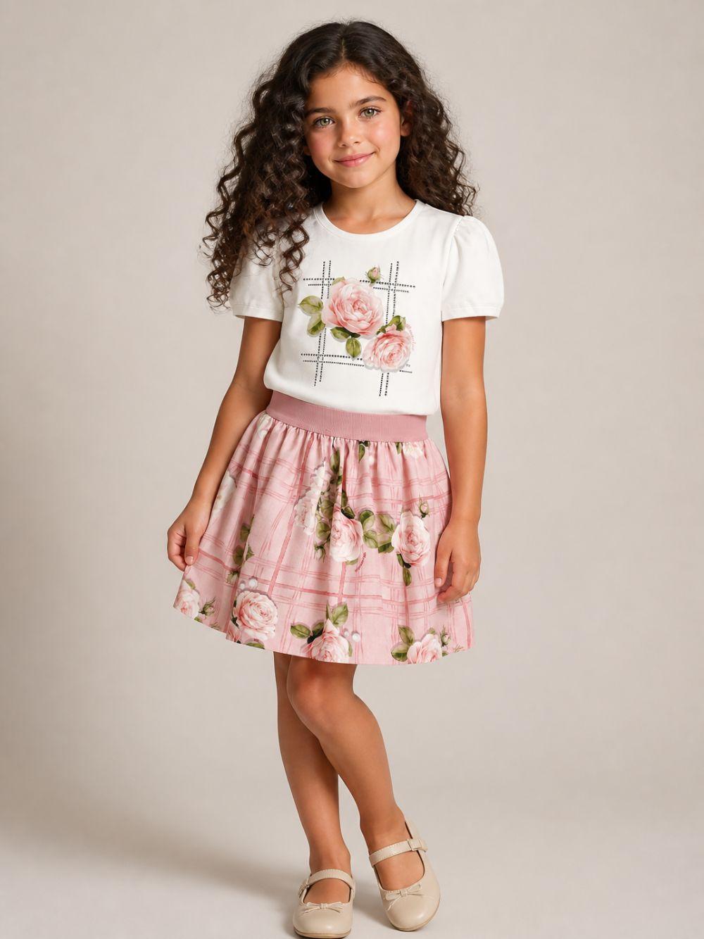 Gonna per bambina Monnalisa Kids rosa con stampa a fiori 71H700 8660 094F MONNALISA KIDS 