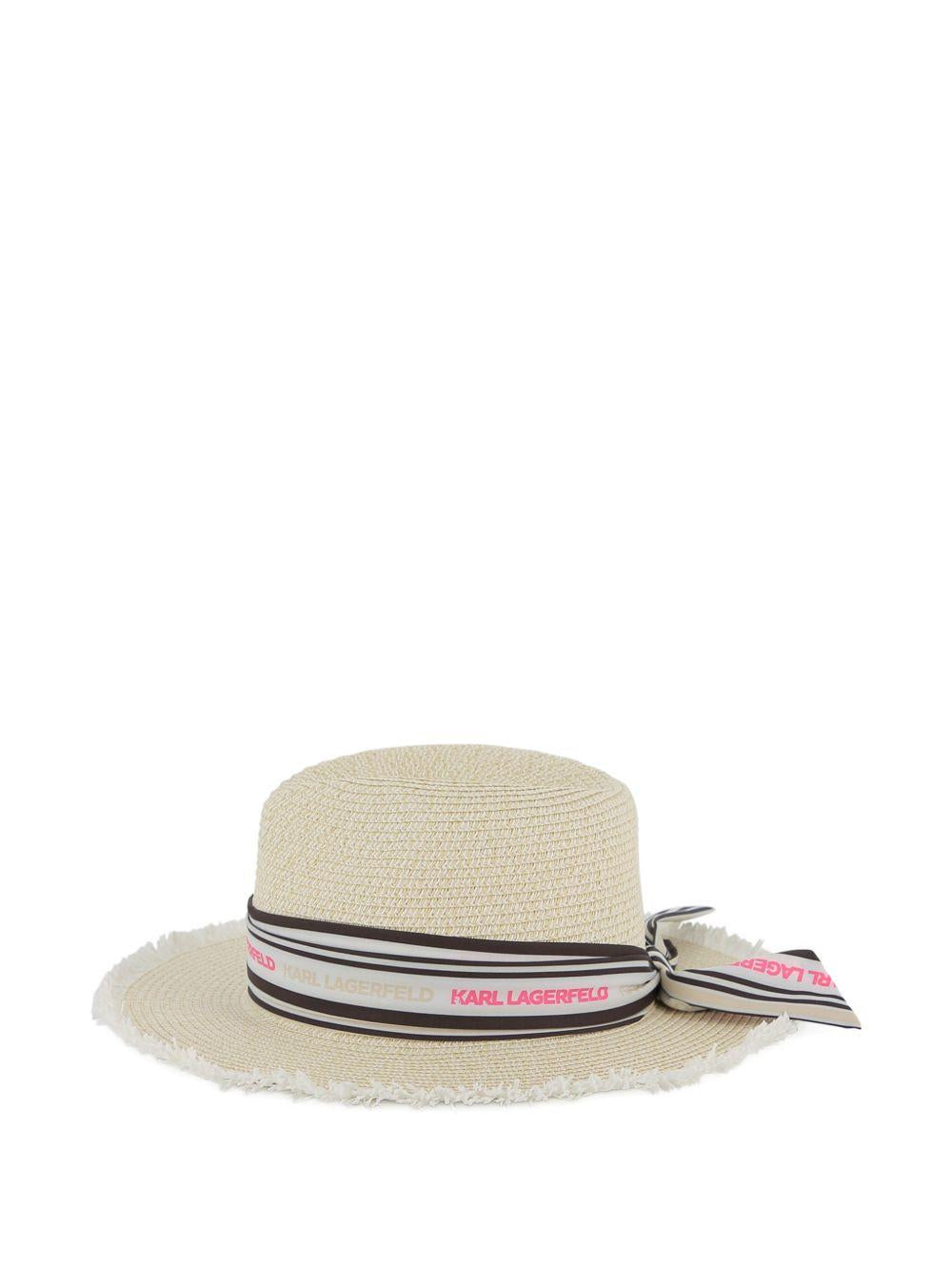 Cappello per bambina Karl Lagerfeld Kids bianco a righe sfilacciato Z31199 Z40 KARL LAGERFELD KIDS 