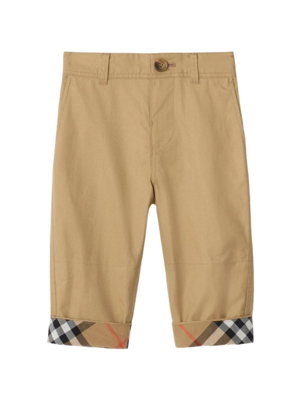 Pantaloni per neonato Burberry Kids beige con dettagli con motivo Vintage Check 8133472 B9719 BURBERRY KIDS 