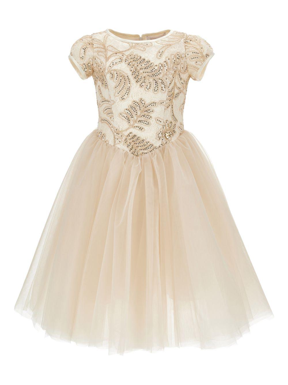 Abito per bambina Monnalisa beige con decorazione a paillettes 71G917RM 7995 0270 MONNALISA KIDS 