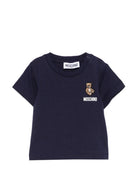 T-shirt per neonati Moschino Kids blu con ricamo orsetto MUM04TLAA02 40016 MOSCHINO KIDS 