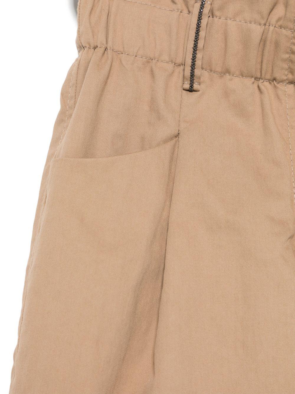 Pantaloni per bambina Brunello Cucinelli Kids beige in cotone con vita paperbag B0F48P238 C7554 BRUNELLO CUCINELLI KIDS 
