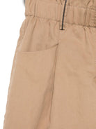Pantaloni per bambina Brunello Cucinelli Kids beige in cotone con vita paperbag B0F48P238 C7554 BRUNELLO CUCINELLI KIDS 