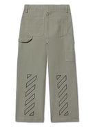 Pantaloni Bookish per bambino Off-White Kids verde con due tasche laterali a filetto OBCA009S25FAB001 6310 OFF WHITE KIDS 