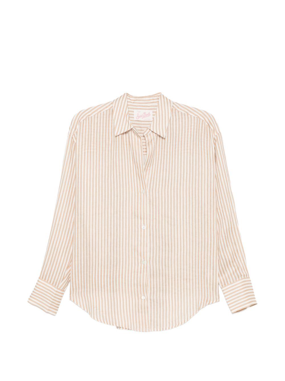 Camicia da donna MC2 Saint Barth beige con motivo a righe verticali CYS0001 07570L MC2 ST. BARTH 