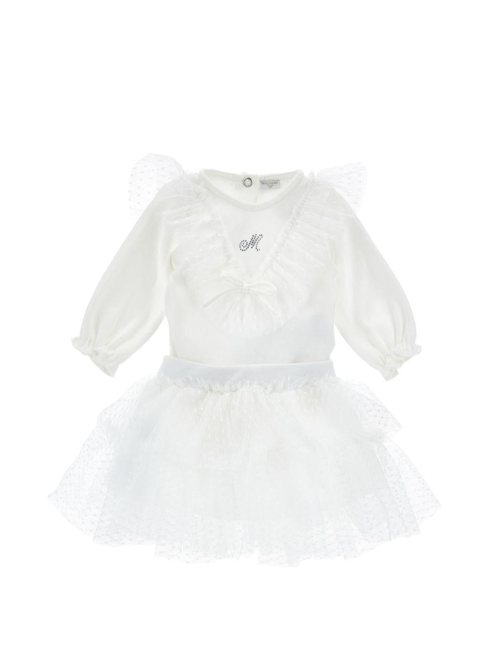 Set t-shirt e gonna per neonata Monnalisa Kids bianco con dettagli con ruches 35H500 8070 0001 MONNALISA KIDS 