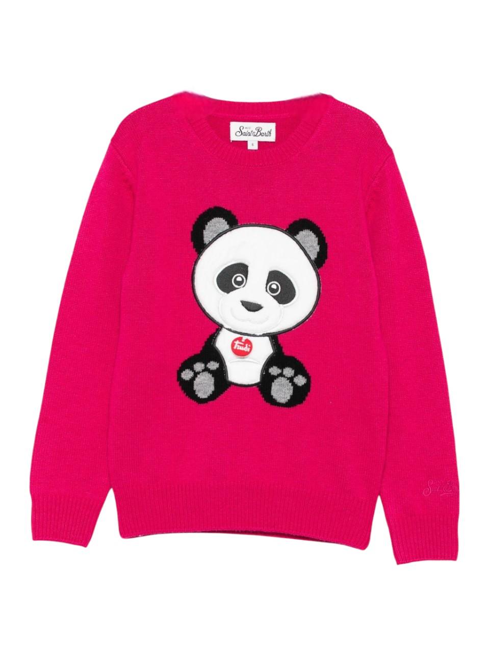 Maglione per bambina MC2 Saint Barth Kids x Trudi fucsia con Panda ricamato sul davanti PRC0001 01984I MC2 ST. BARTH KIDS 