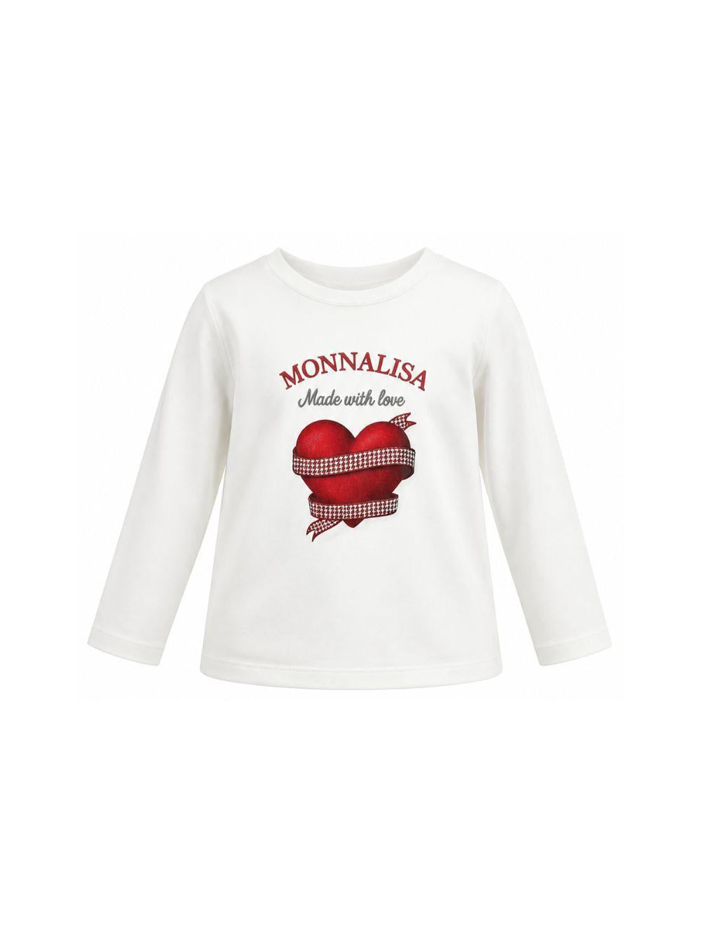 T-shirt per bambina Monnalisa Kids bianca a maniche lunghe con stampa a cuori 11H625 8201 0001 MONNALISA KIDS 