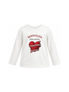T-shirt per bambina Monnalisa Kids bianca a maniche lunghe con stampa a cuori 11H625 8201 0001 MONNALISA KIDS 