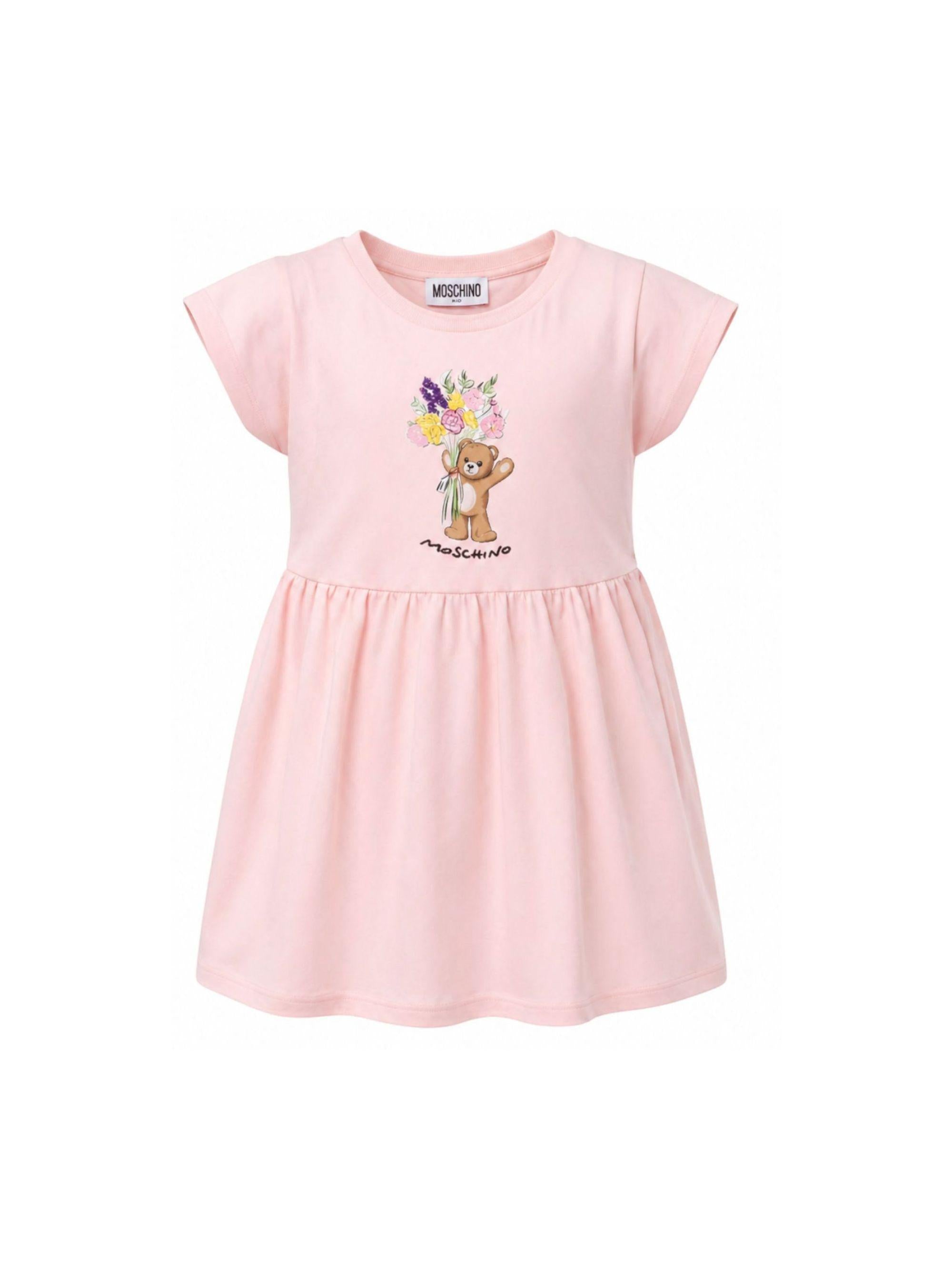 Abito per bambina Moschino Kids rosa con stampa Teddy Bear sul davanti HDV0HQLFA06 50209 MOSCHINO KIDS 