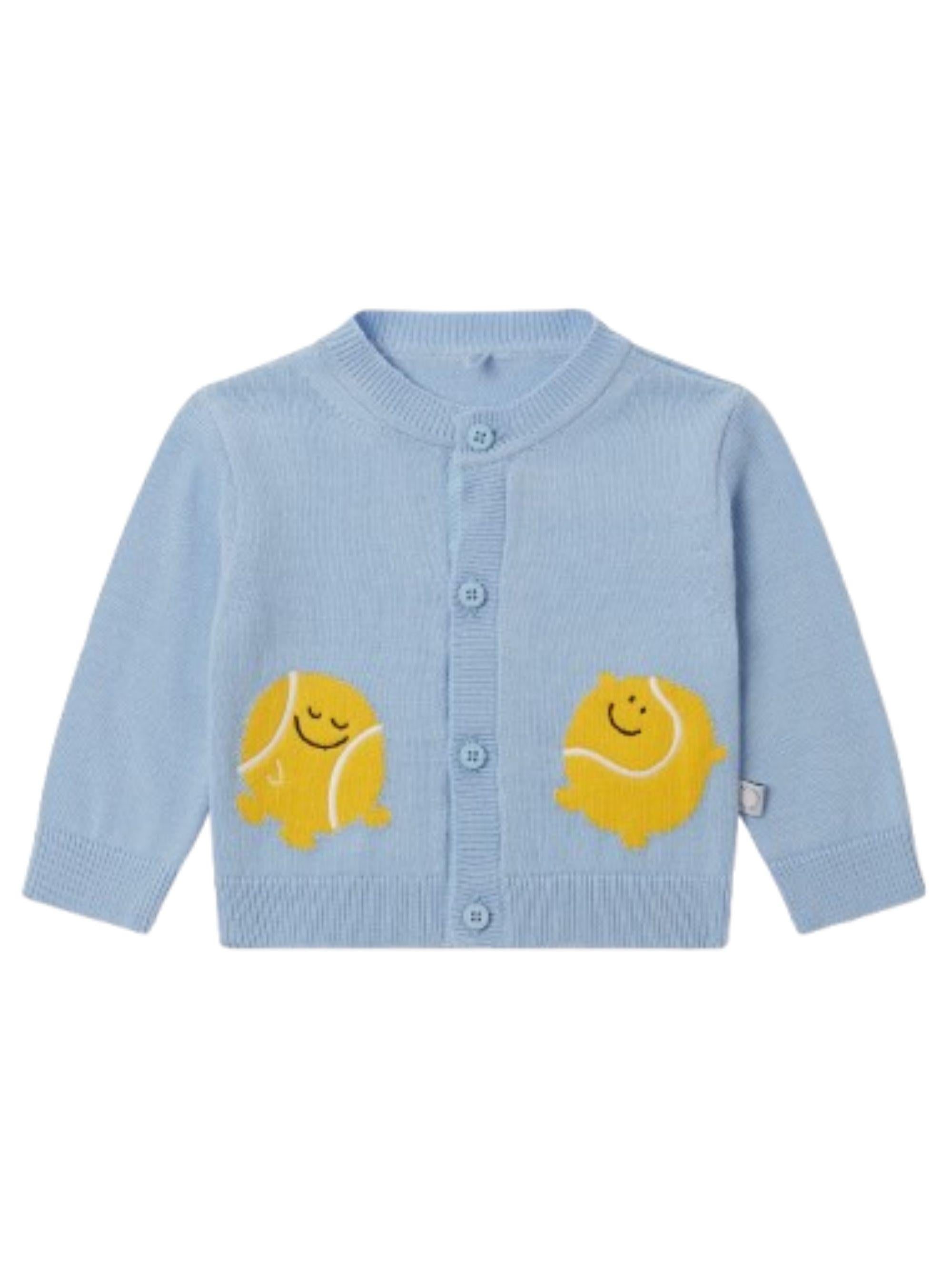 Cardigan per neonato Stella McCartney Kids azzurro con ricamo palle da tennis TY9510 Z2423 602 STELLA McCARTNEY KIDS 