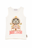 Canotta per bambina Just Cavalli Kids bianca con logo sul davanti JGP26124CN PRISTINE ROBERTO CAVALLI KIDS 
