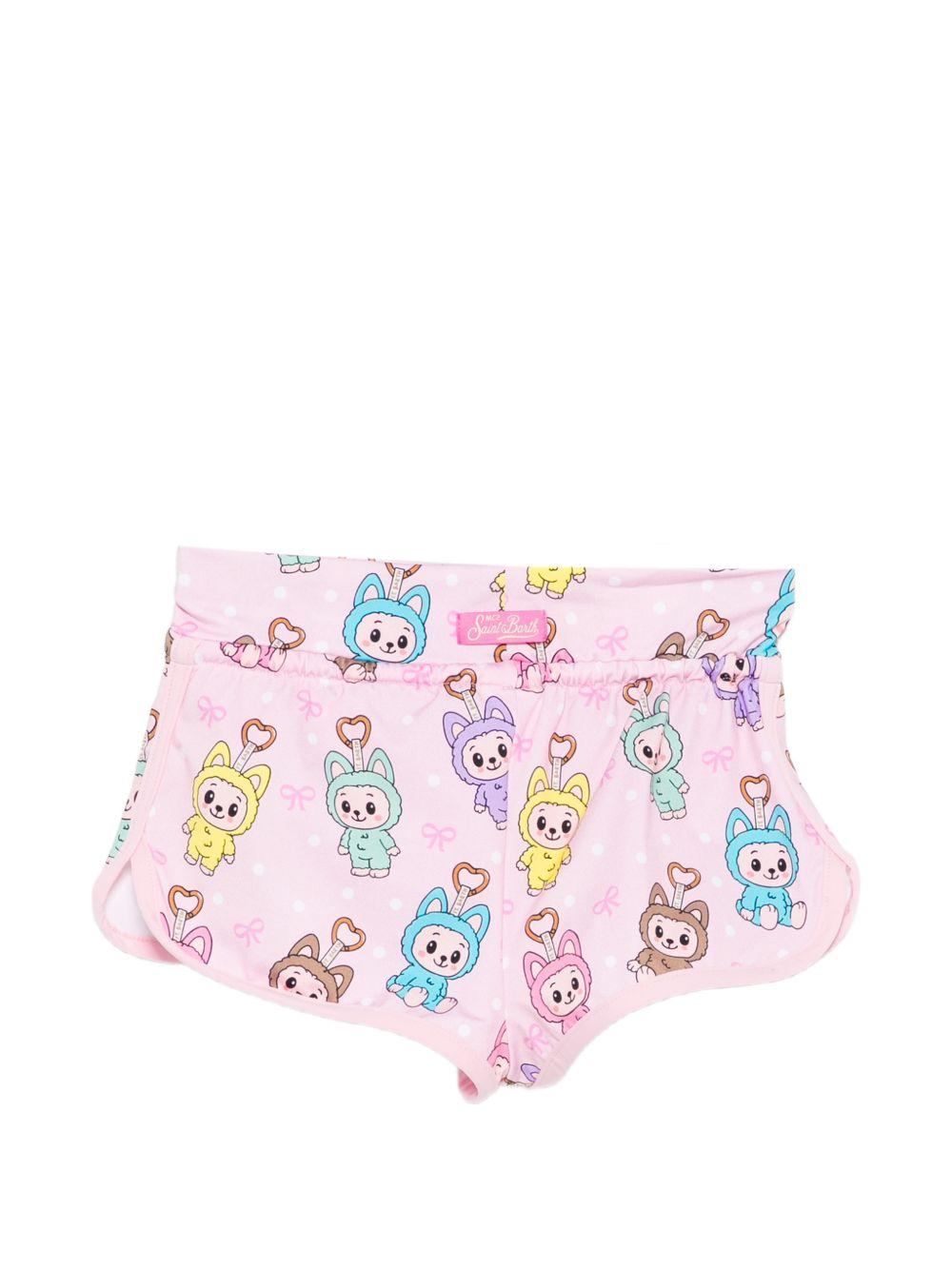 Shorts per bambina MC2 Saint Barth Kids rosa con stampa cartoon all-over COC0001 00756L MC2 ST. BARTH KIDS 
