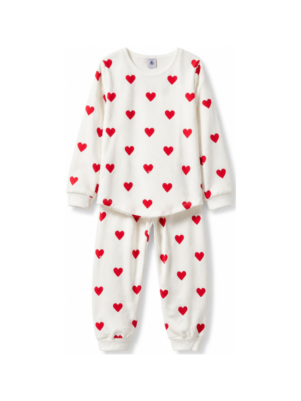 Pigiama per bambini Petit Bateau Kids bianco con stampa a cuori rossi all-over A0DO0 02 PETIT BATEAU KIDS 