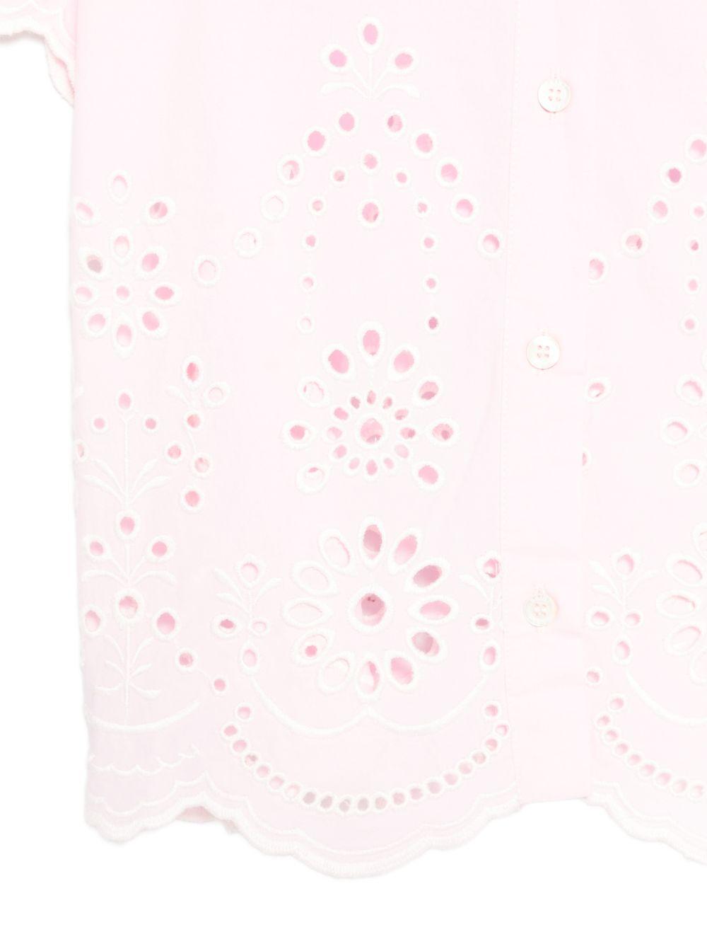 Camicia per bambina MC2 Saint Barth Kids rosa con ricami in pizzo sangallo CEM0002 03034L MC2 ST. BARTH KIDS 