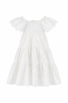 Abito midi per bambina Ermanno Scervino Junior bianco con design a balze Z1G905 7942 0099 ERMANNO SCERVINO KIDS 