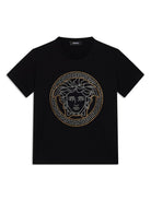 T-shirt per bambina Versace Kids nera con motivo con testa di Medusa con glitter 10183421A12984 6BG90 VERSACE KIDS 