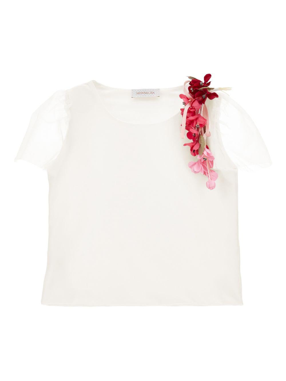 T-shirt per bambina Monnalisa bianca con applicazione a fiori 71G605 7201 0001 MONNALISA KIDS 