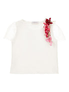 T-shirt per bambina Monnalisa bianca con applicazione a fiori 71G605 7201 0001 MONNALISA KIDS 