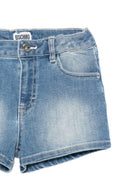 Shorts per bambina Moschino Kids in denim con stampa grafica sul retro HDQ01XLXE62 40386 MOSCHINO KIDS 