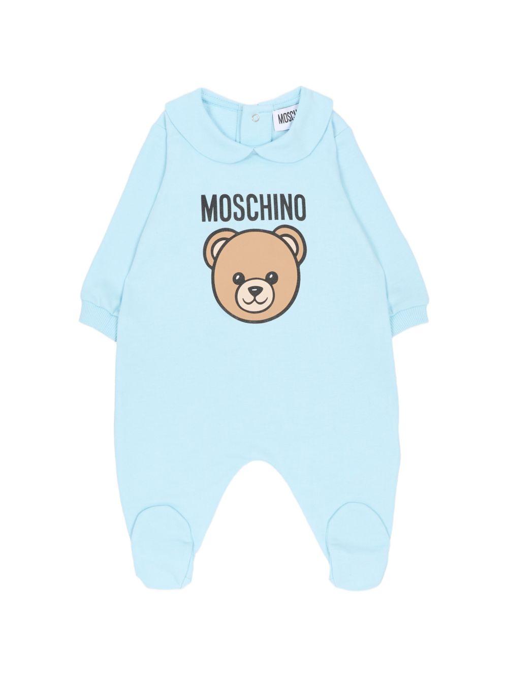 Tutina per neonato Moschino Kids azzurra con stampa Teddy Bear MUY098LCA19 40304 MOSCHINO KIDS 
