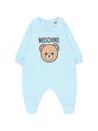 Tutina per neonato Moschino Kids azzurra con stampa Teddy Bear MUY098LCA19 40304 MOSCHINO KIDS 